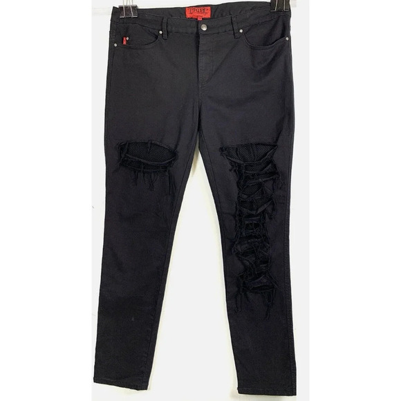 Tripp NYC Fishnet Jeans Distressed Black Ripped‎ Size 15 - Picture 1 of 13